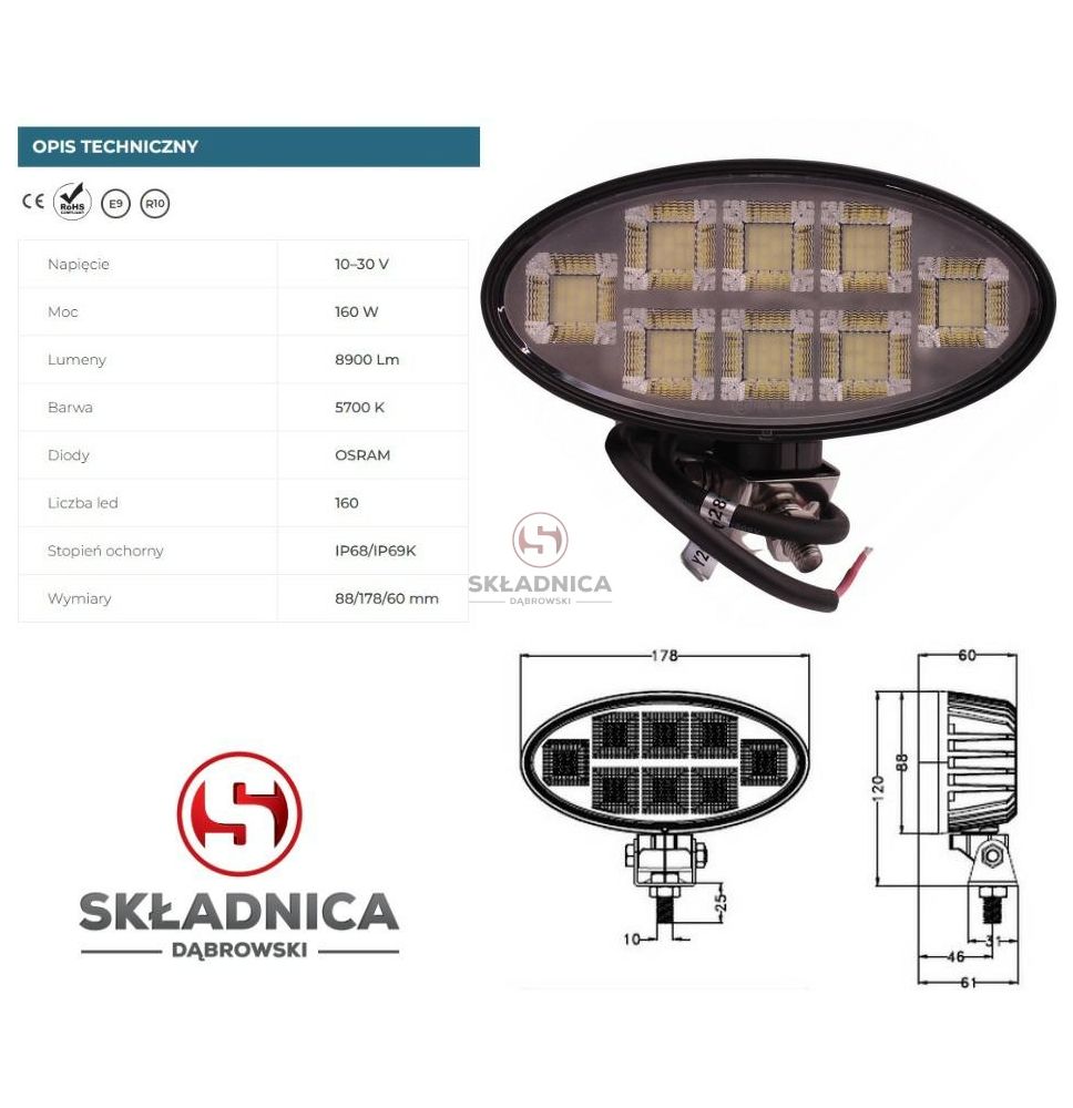 LAMPA ROBOCZA LED OWALNA LM-8900 [AB10-055]