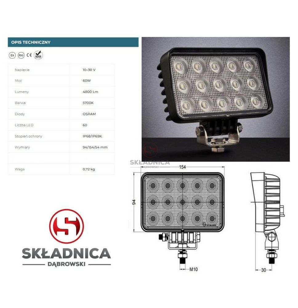 LAMPA ROBOCZA LED PROSTOKĄT LM-4800 [AB10-056]