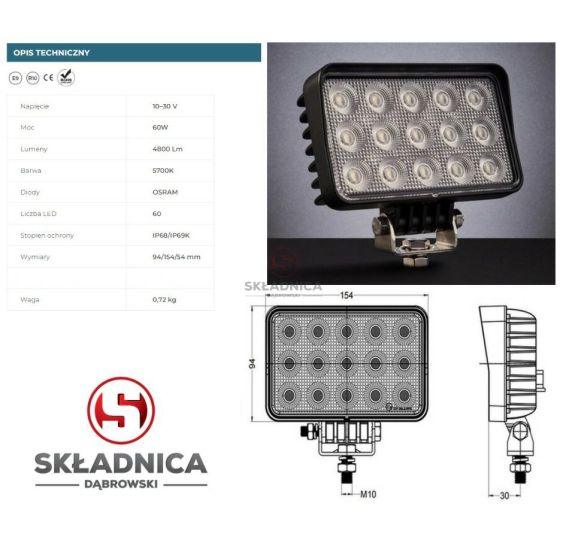LAMPA ROBOCZA LED PROSTOKĄT LM-4800 [AB10-056]