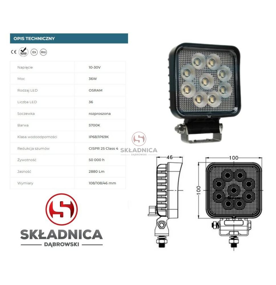 LAMPA ROBOCZA LED PROSTOKĄT LM-2880 [AB10-057]