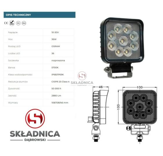 LAMPA ROBOCZA LED PROSTOKĄT LM-2880 [AB10-057]