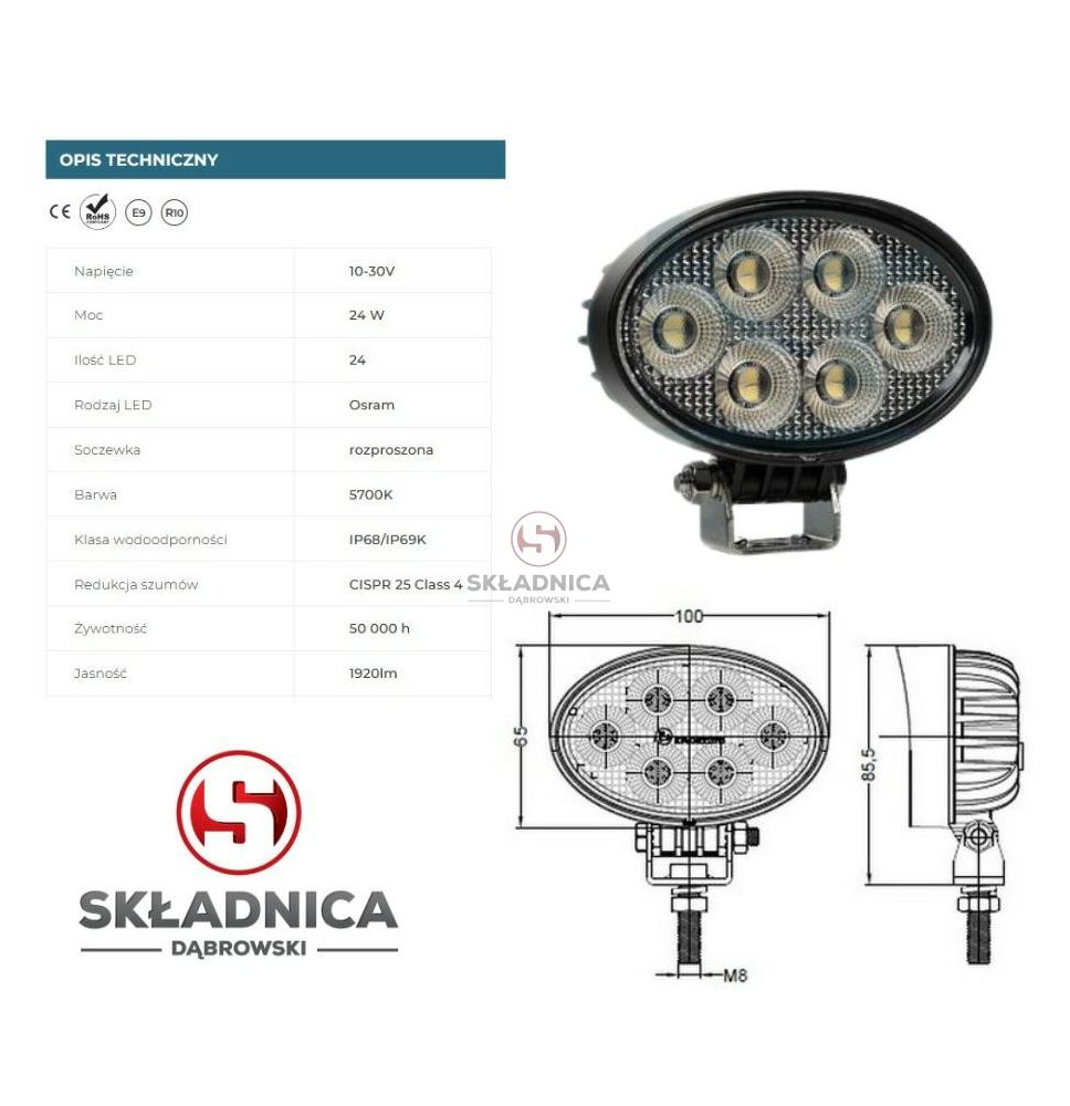 LAMPA ROBOCZA LED OWALNA LM-1920  LED-24 [AB10-058]