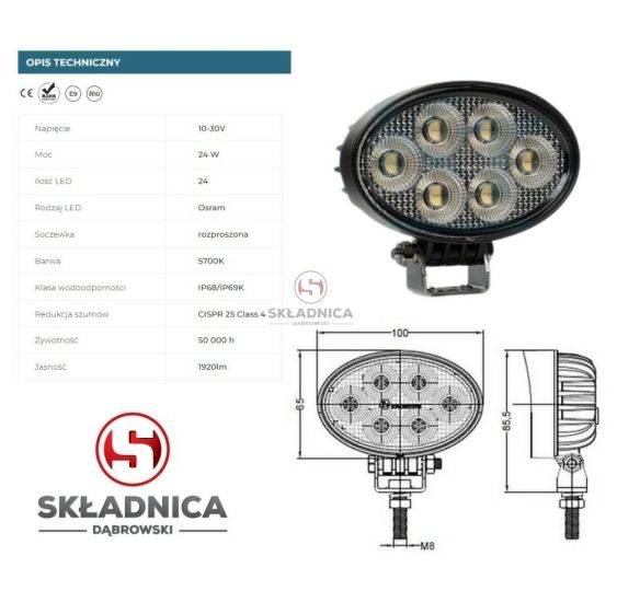 LAMPA ROBOCZA LED OWALNA LM-1920  LED-24 [AB10-058]