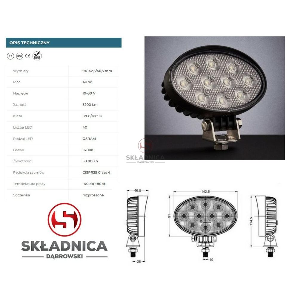 LAMPA ROBOCZA LED OWALNA LM-3200  LED-40 [AB10-059]