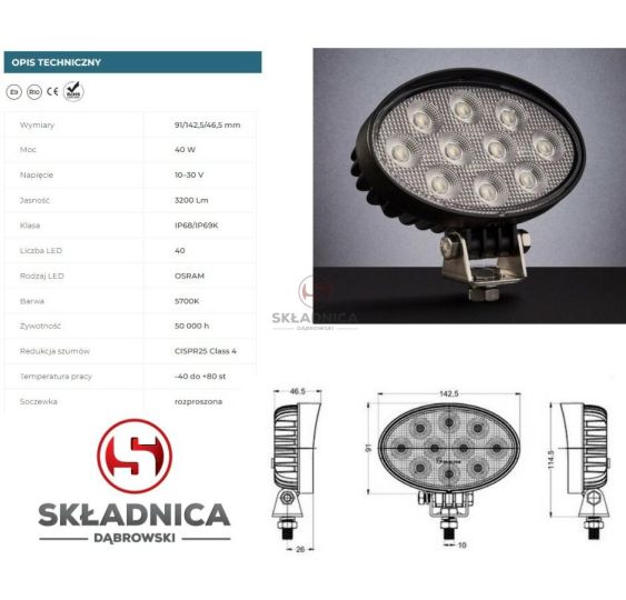 LAMPA ROBOCZA LED OWALNA LM-3200  LED-40 [AB10-059]