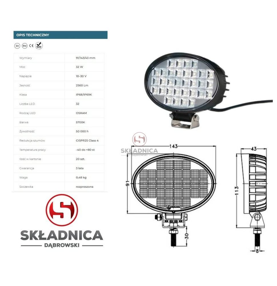 LAMPA ROBOCZA LED OWALNA LM-2560  LED-32 [AB10-060]