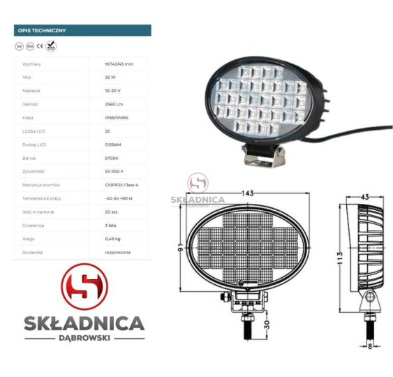 LAMPA ROBOCZA LED OWALNA LM-2560  LED-32 [AB10-060]