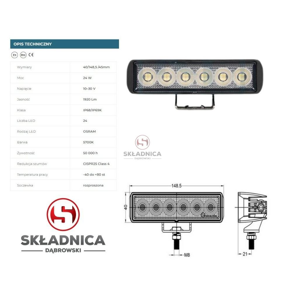 LAMPA ROBOCZA LED PROSTOKĄT LM-1920 [AB10-061]