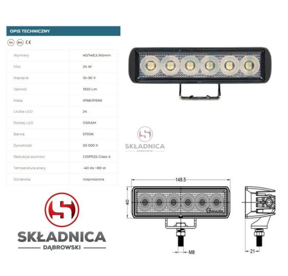 LAMPA ROBOCZA LED PROSTOKĄT LM-1920 [AB10-061]