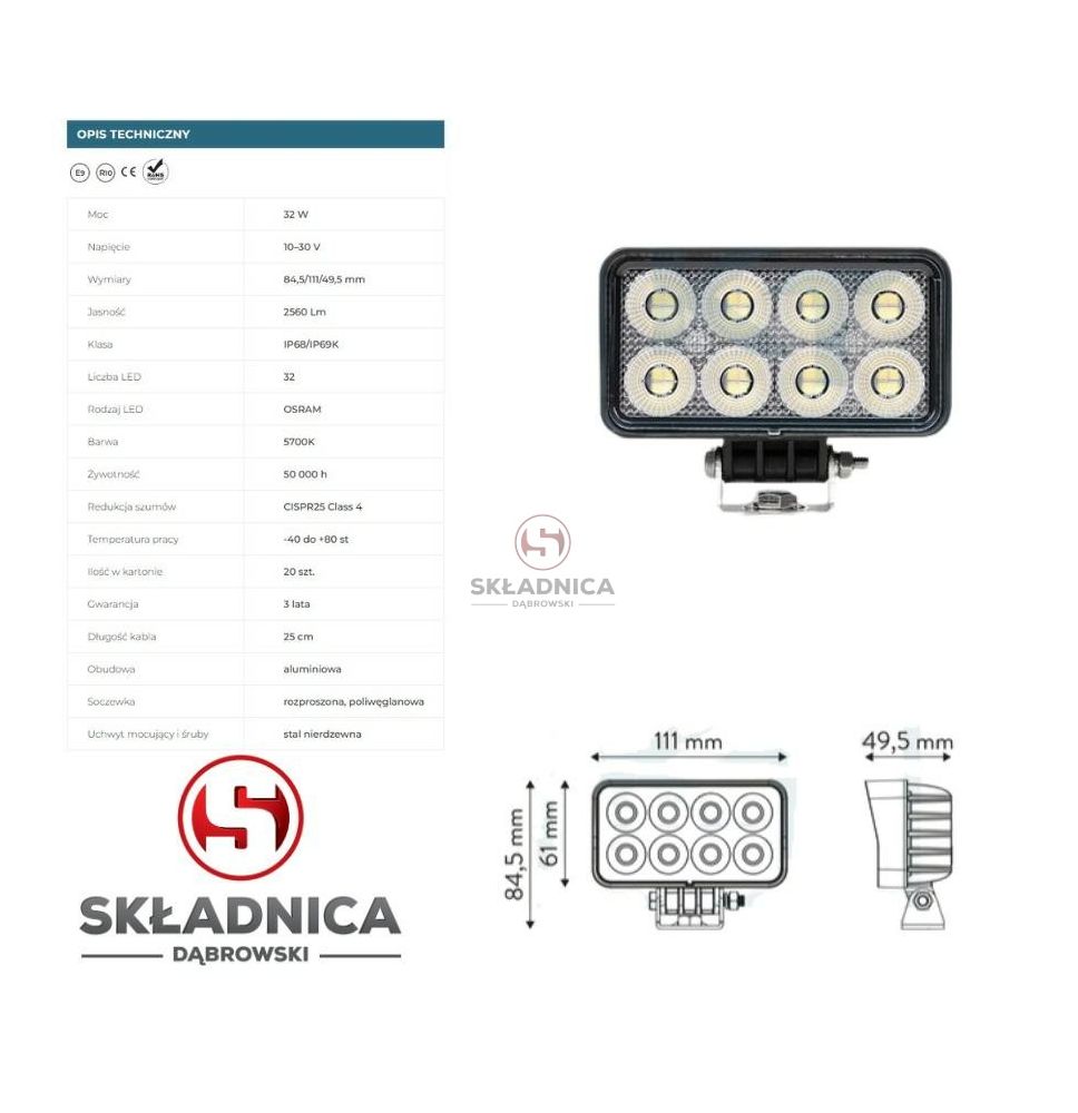 LAMPA ROBOCZA LED PROSTOKĄT LM-2560 [AB10-062]