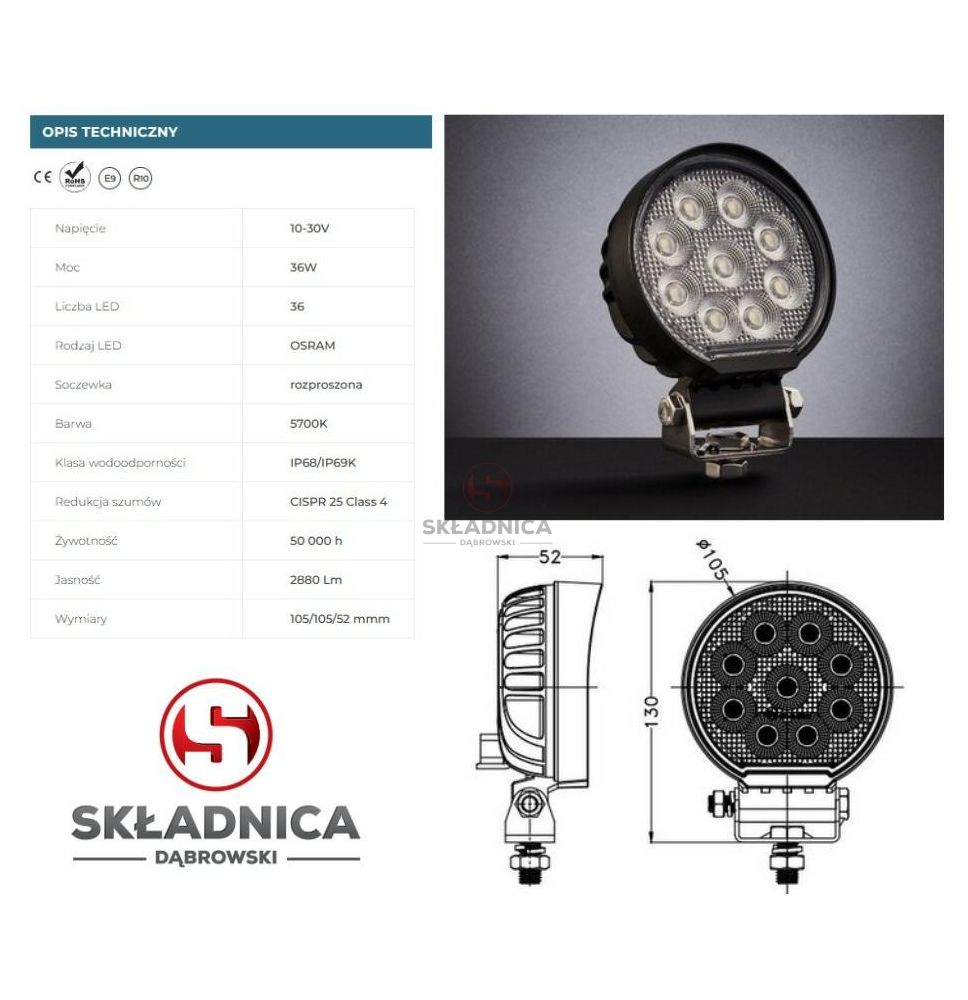 LAMPA ROBOCZA LED OKRĄGŁA LM-2880 [AB10-063]