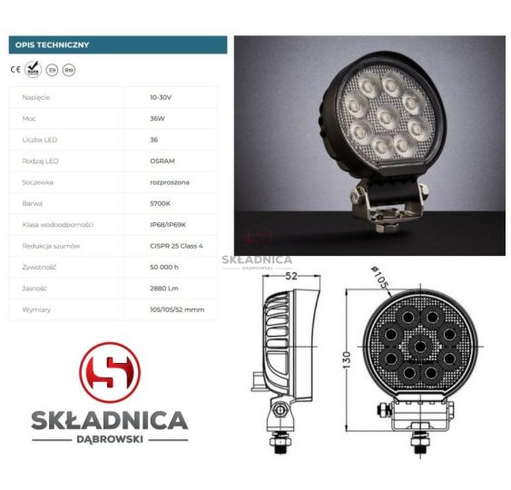 LAMPA ROBOCZA LED OKRĄGŁA LM-2880 [AB10-063]