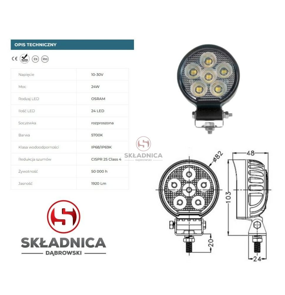 LAMPA ROBOCZA LED OKRĄGŁA LM-2880 [AB10-064]