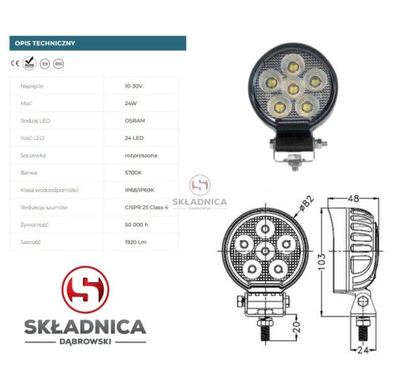 LAMPA ROBOCZA LED OKRĄGŁA LM-2880 [AB10-064]