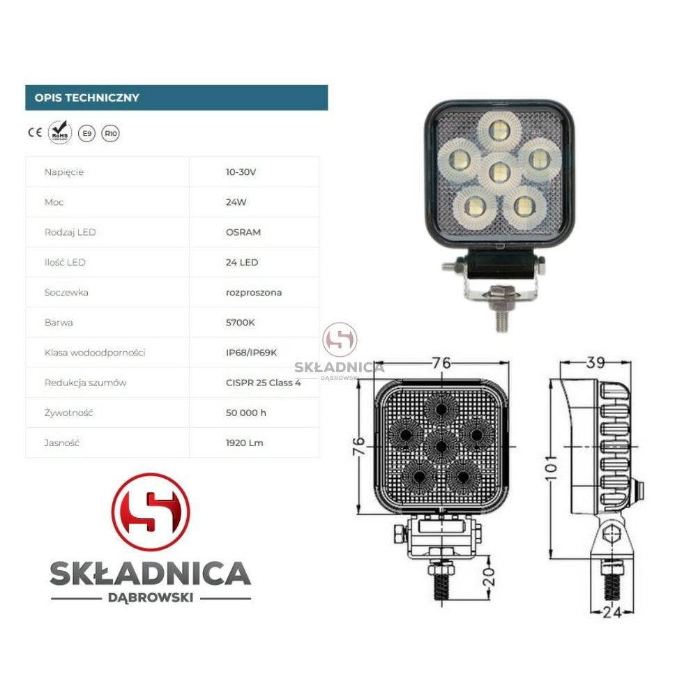LAMPA ROBOCZA LED KWADRATOWA LM-1920 [AB10-065]