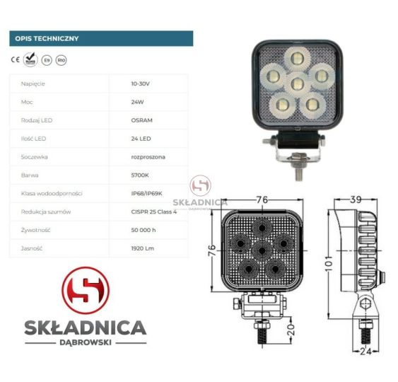 LAMPA ROBOCZA LED KWADRATOWA LM-1920 [AB10-065]