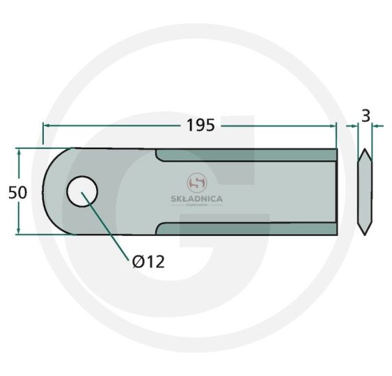 CHOPPER KNIFE 195*50*3 FI-12 SMOOTH [KCA018]