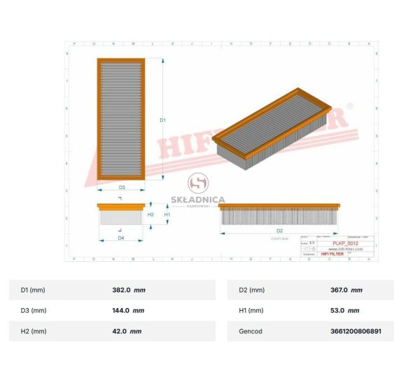 FILTR KABINY  380*144*50. [FI640155]