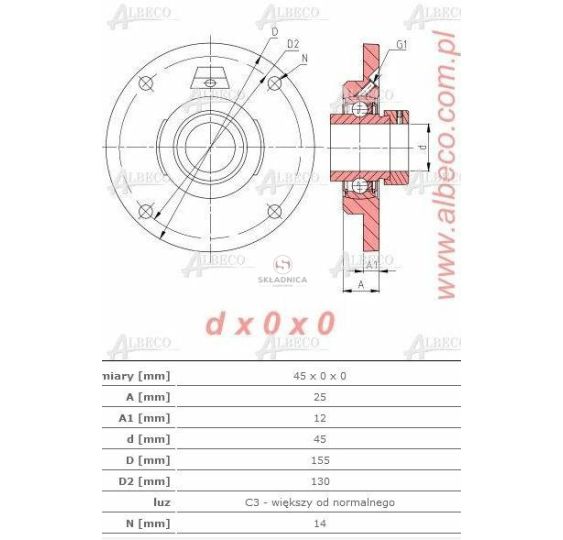 ZESPÓŁ ŁOŻYSKOWY FI-45.00  UCFC 209 INA [ŁOZ12-450]