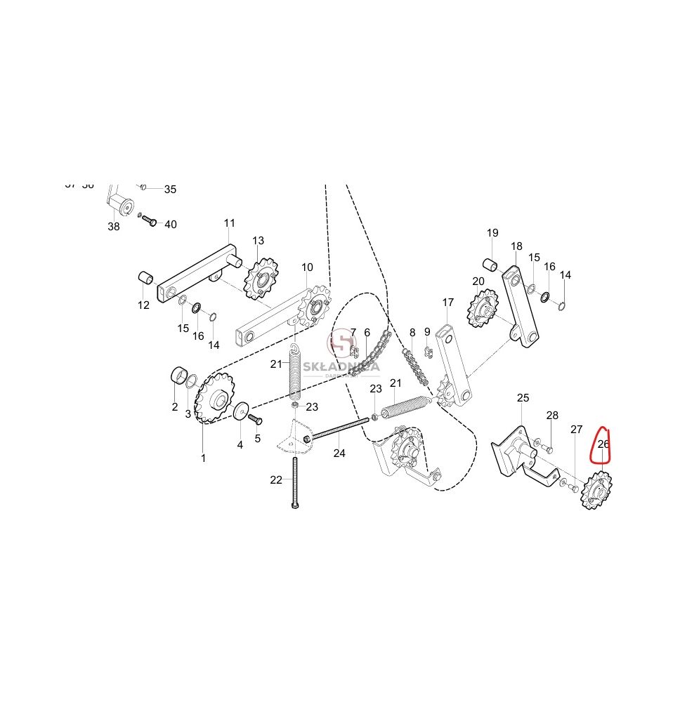 KOŁO ŁAŃCUCH.  1" 16B-1  Z-15 [ZPW389-ZAM]