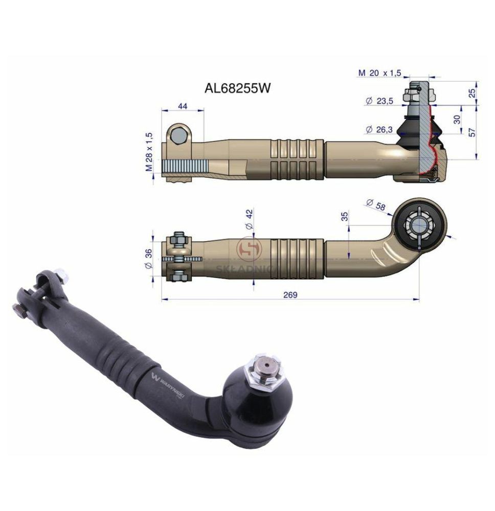 Cardan à rotule 24/26 L-240 M28*1,5 W [CJB009]