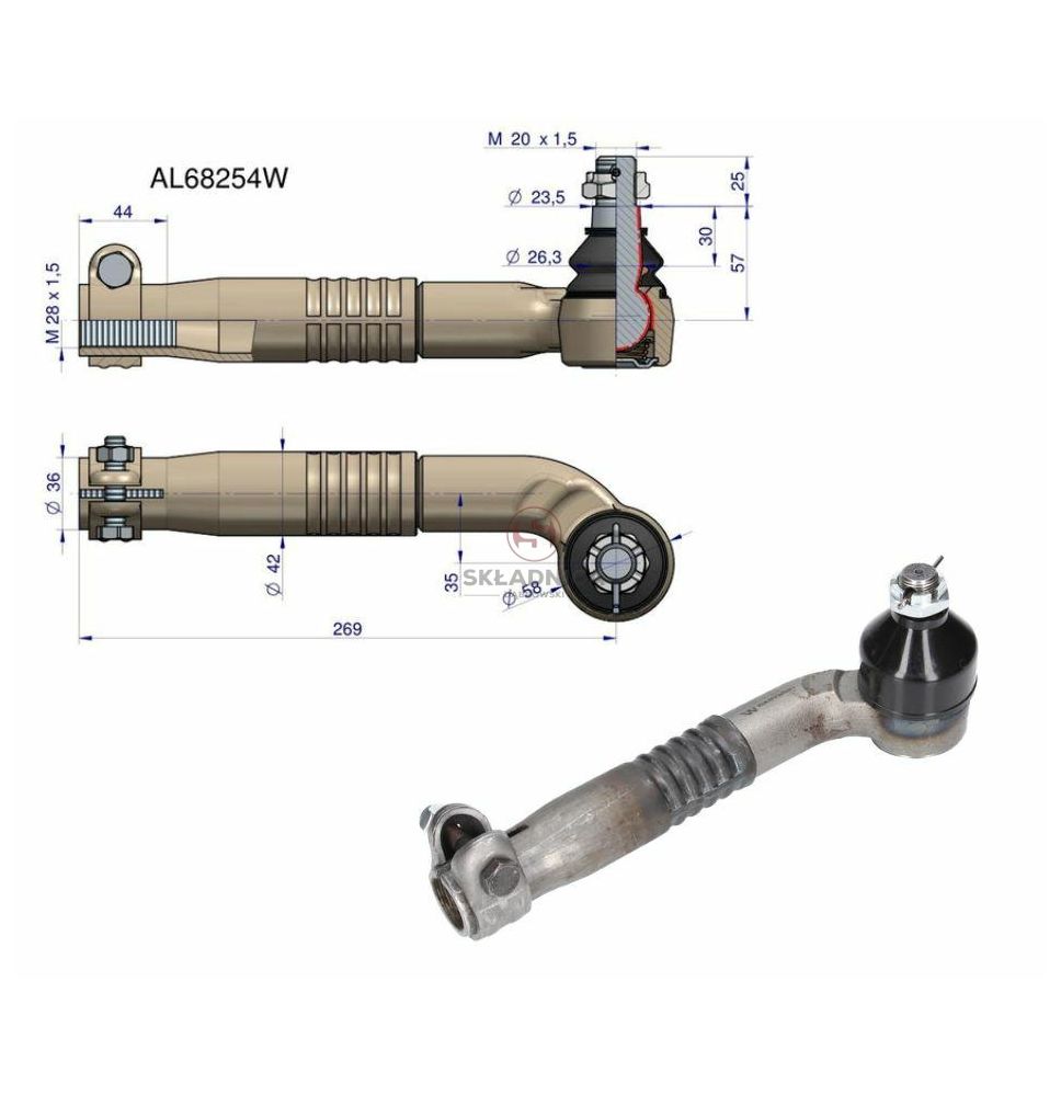 PRZEGUB KULOWY 24/26  L-240  M28*1,5 W [CJB008]
