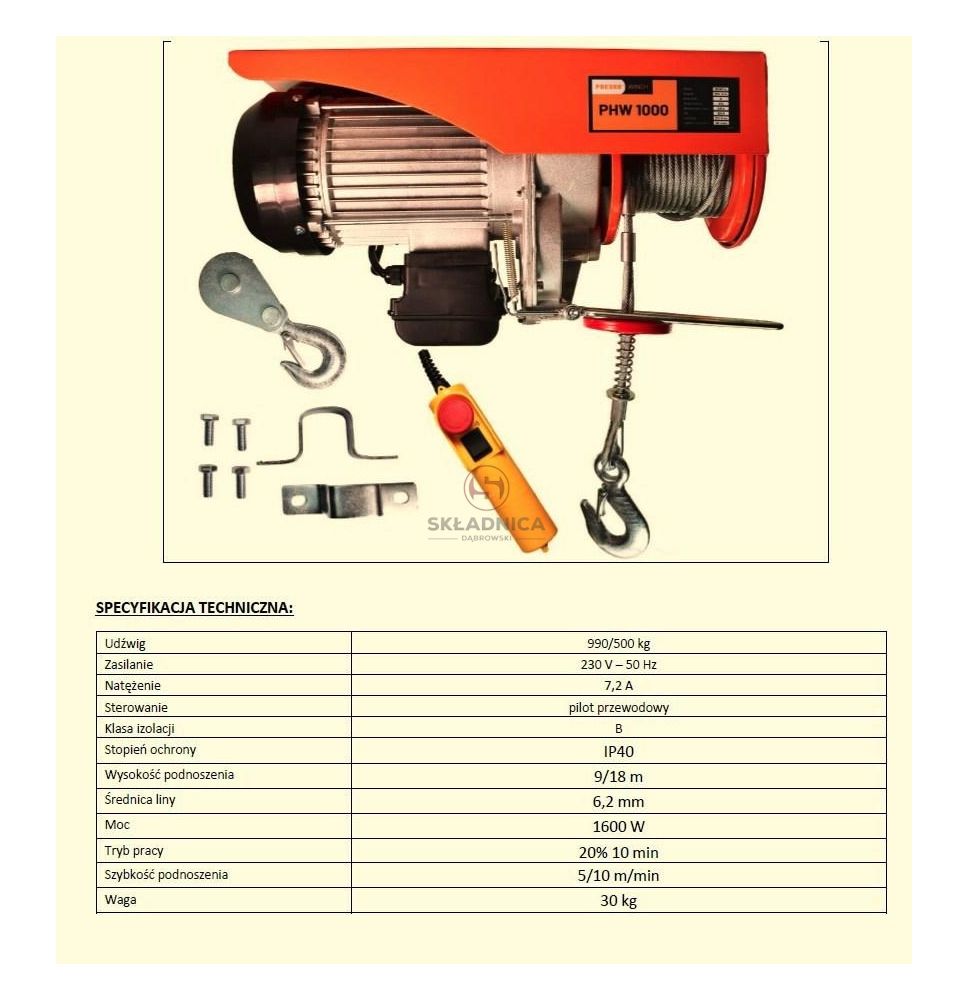 WCIĄGARKA PIONOWA ELEKTRYCZNA 230V - [YNA604-R]