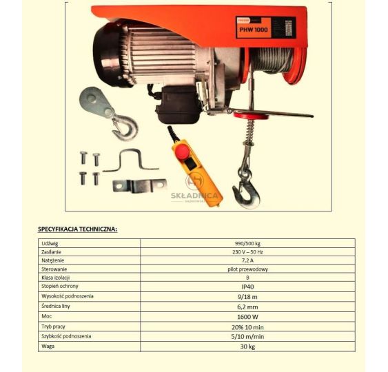 WCIĄGARKA PIONOWA ELEKTRYCZNA 230V - [YNA604-R]