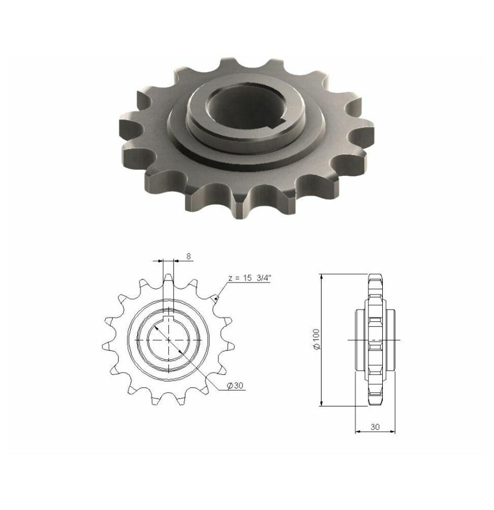 KOŁO ŁAŃCUCH.  3/4" 12B-1  Z-15 FI 30 - [KZ011030]